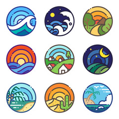 Landscape travel scenery view lineal icon vector