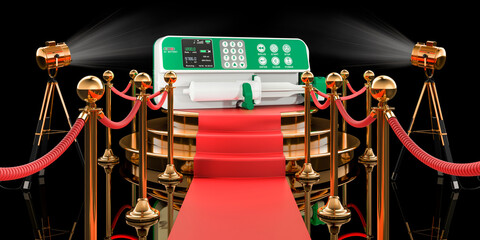 Podium with syringe infusion pump, 3D rendering