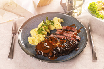 Juicy grilled pork steak
