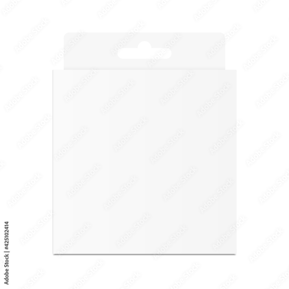 Poster white packaging box with hang tab. realistic blank empty box. mockup template design. front view. re