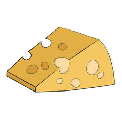 Beautiful triangular piece of yellow hard cheese with large round holes. Simple icon for brochure, catalog, banner, flyer, advertising design. Food icon for farm site, social networks, market. Clipart