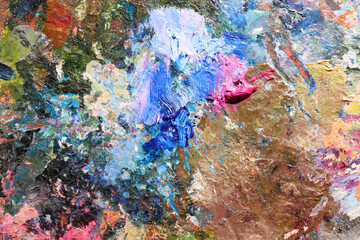 Abstract colorful oil painting strokes. Blue and pink brushstroke background. Mixed oil paint...