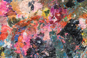 Abstract colorful oil painting strokes. Colorful pink and black brushstroke background. Mixed oil paint teture
