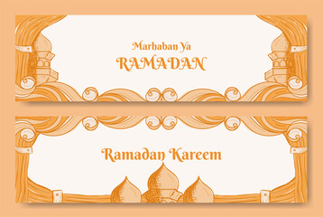 Ramadan kareem banner design with hand drawn illustration of Islamic ornament
