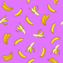 Colorful seamless pattern of bananas in pop art style