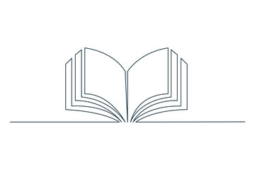 Book icon, Continuously draw one line open book with flying pages. Vector illustration of educational supplies back to school theme isolated on white background 
