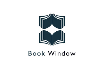 Book window logo. the arrangement of the books that form the windows isolated on white background Design vector icon