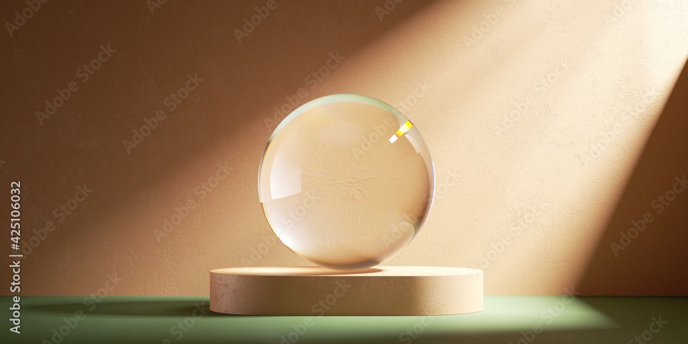 Poster 3d render, abstract peachy beige background with sunlight rays. modern minimal showcase scene with p