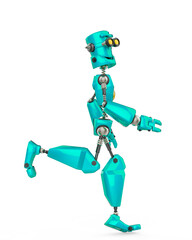funny robot cartoon jogging in a white background side view