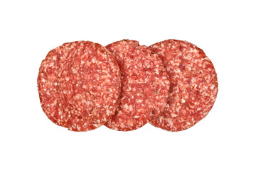 Raw beef meat hamburgers isolated on white