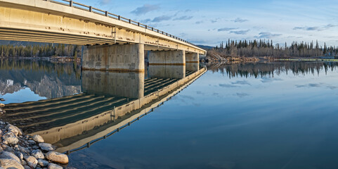 Highway Bridge over the Bow River at the Seebe Dam near Exshaw, Alberta, Canada