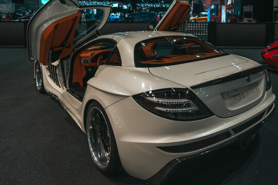Modified white Mercedes Benz by FAB DESIGN with beautiful brown interior | Car show with rare cars displayed | AMG | Dubai Motor Show