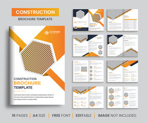 Modern construction brochure design template with yellow and black color geometric shapes Premium Vector