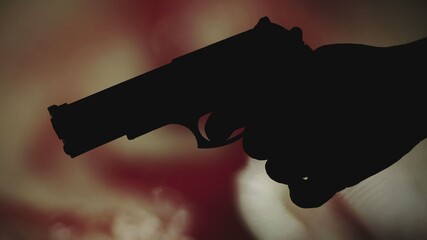 Gun silhouette against bloody background crime concept