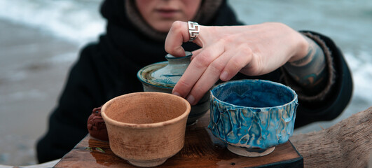 Tea drinking at the seaside
