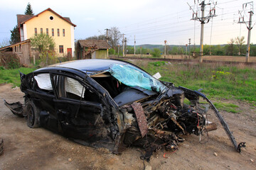 Car wreck after a fatal accident