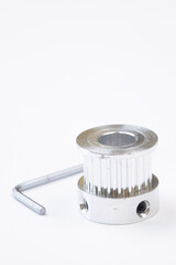 Aluminum pulley for cnc machines above white background