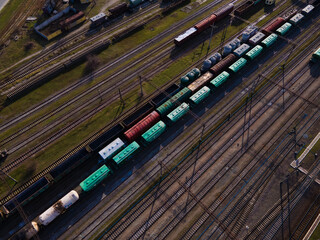 Aerial view of railroad track for freight trains