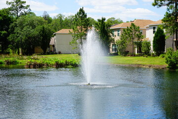 Naklejka premium Beautiful blue pond in a florida community 