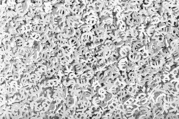 White signs of world currencies in three dimensions background. 3d illustration.