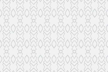 Volumetric convex white background. Ethnic African, Mexican, Native American style. 3D relief ornament. Geometric wallpaper of abstract shapes for design and decor, websites.