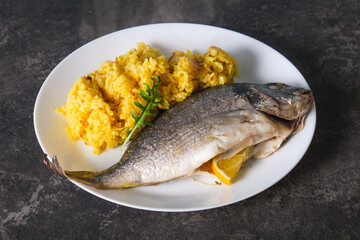 Steamed Dorada fish with rice