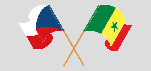 Crossed and waving flags of Czech Republic and Senegal