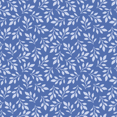 Blue Tossed Leaves Seamless Pattern Background Texture
