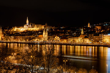 Fototapeta na wymiar Budapest, Hungary at night view on Danube river. Buda castle