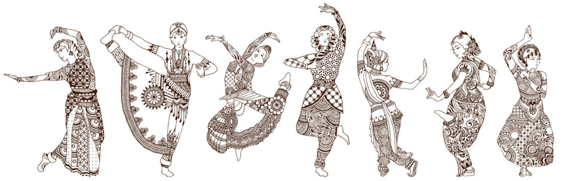 Transparent Indian Dance Clipart - Dance Forms Of India Drawing, HD Png  Download , Transparent Png Image - PNGitem