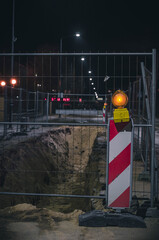 Road works at night.