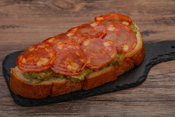 Sandwich with Chorizo sausage and avocado