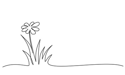 Abstract meadow line with grass and flowers chamomile.