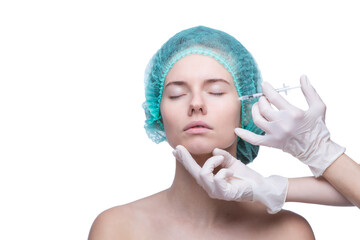 Portrait of young Caucasian woman getting cosmetic injection