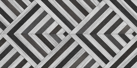 Seamless wooden background with geometric pattern. Black and white parquet floor element.