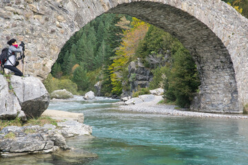 Roman bridge in the Bujaruelo valley, in the Aragonese Pyrenees, located in Huesca, Spain.