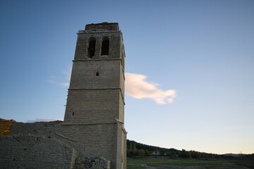 Abandoned and submerged church in the town of Mediano, in the Aragonese Pyrenees, located in Huesca, Spain.