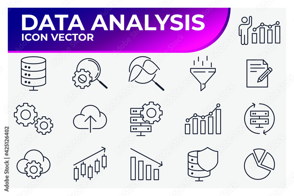 Poster set of data analysis icon. financial analytics pack symbol template for graphic and web design colle