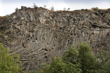 Geological formation of octagonal basalt columns in Garni Gorge called the Symphony of Stones,...