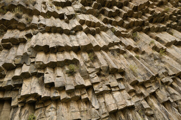 Geological formation of octagonal basalt columns in Garni Gorge called the Symphony of Stones, Garni, Armenia
