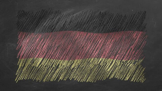 National flag of Germany hand drawn with chalk on blackboard. Flag waving in wind. One of a large series of flags of different countries. Education, study abroad concept, travel concept.
