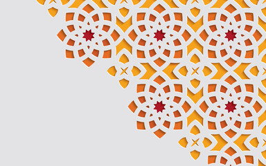Color ornamental patterned stone relief in arabic architectural style of islamic mosque,greeting card for Ramadan Kareem