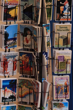 Marseille, France - september 25th 2019: Postcards for sale