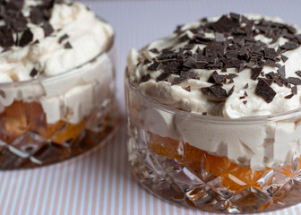 chocolate orange trifles in crystal bowls