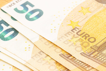 50 euro banknote currency closeup image. Economy concept with euro paper money