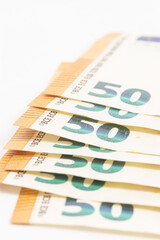 50 euro banknote currency closeup image. Economy concept with euro paper money