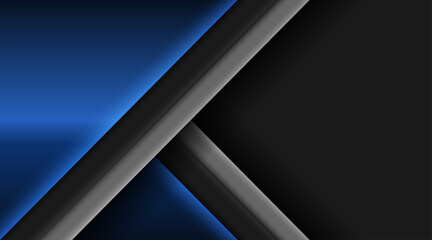 Abstract blue light on black design modern luxury futuristic technology background vector illustration . Contrast dark grey geometric stripes tech banner design