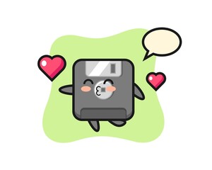 floppy disk character cartoon with kissing gesture