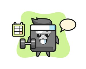 floppy disk mascot cartoon doing fitness with dumbbell