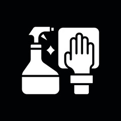 Obraz premium Detergent with hand and rag white glyph icon. Car wash. Thin line customizable illustration. Contour symbol. Vector isolated outline drawing.